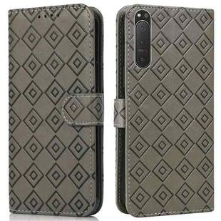 For Sony Xperia 5 II Embossed Big Small Concentric Squares Pattern Horizontal Flip Leather Case with Card Slot & Holder & Wallet(Grey)