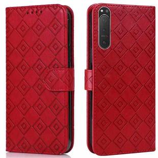 For Sony Xperia 5 II Embossed Big Small Concentric Squares Pattern Horizontal Flip Leather Case with Card Slot & Holder & Wallet(Red)