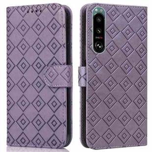 For Sony Xperia 5 III Embossed Big Small Concentric Squares Pattern Horizontal Flip Leather Case with Card Slot & Holder & Wallet(Purple)