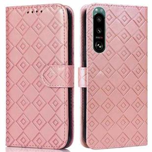 For Sony Xperia 5 III Embossed Big Small Concentric Squares Pattern Horizontal Flip Leather Case with Card Slot & Holder & Wallet(Pink)