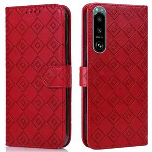 For Sony Xperia 5 III Embossed Big Small Concentric Squares Pattern Horizontal Flip Leather Case with Card Slot & Holder & Wallet(Red)