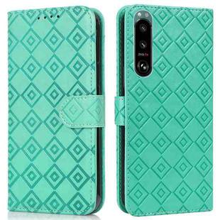For Sony Xperia 5 III Embossed Big Small Concentric Squares Pattern Horizontal Flip Leather Case with Card Slot & Holder & Wallet(Green)