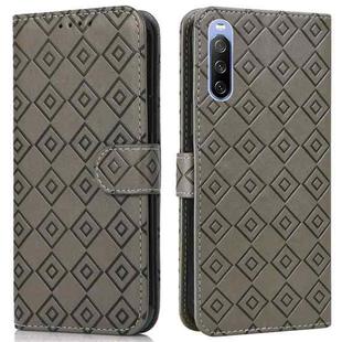 For Sony Xperia 10 III Embossed Big Small Concentric Squares Pattern Horizontal Flip Leather Case with Card Slot & Holder & Wallet(Grey)