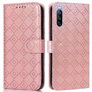 For Sony Xperia 10 III Embossed Big Small Concentric Squares Pattern Horizontal Flip Leather Case with Card Slot & Holder & Wallet(Pink)