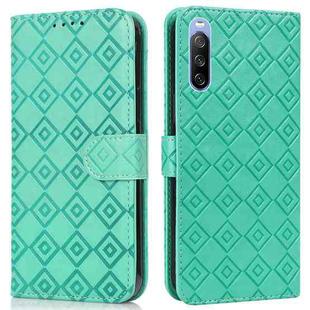 For Sony Xperia 10 III Embossed Big Small Concentric Squares Pattern Horizontal Flip Leather Case with Card Slot & Holder & Wallet(Green)