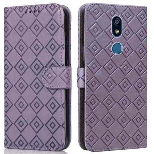 For LG K40 Embossed Big Small Concentric Squares Pattern Horizontal Flip Leather Case with Card Slot & Holder & Wallet(Purple)