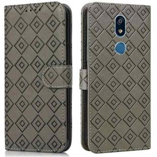 For LG K40 Embossed Big Small Concentric Squares Pattern Horizontal Flip Leather Case with Card Slot & Holder & Wallet(Grey)