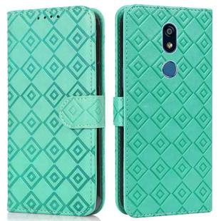 For LG K40 Embossed Big Small Concentric Squares Pattern Horizontal Flip Leather Case with Card Slot & Holder & Wallet(Green)