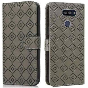 For LG K40S Embossed Big Small Concentric Squares Pattern Horizontal Flip Leather Case with Card Slot & Holder & Wallet(Grey)