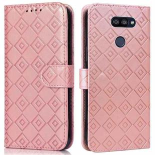 For LG K40S Embossed Big Small Concentric Squares Pattern Horizontal Flip Leather Case with Card Slot & Holder & Wallet(Pink)