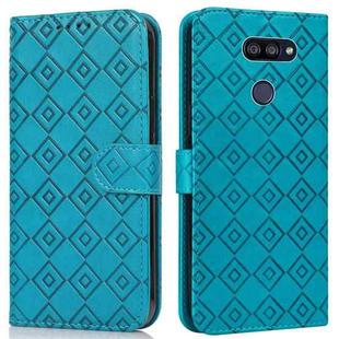 For LG K40S Embossed Big Small Concentric Squares Pattern Horizontal Flip Leather Case with Card Slot & Holder & Wallet(Blue)
