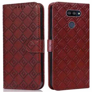 For LG K40S Embossed Big Small Concentric Squares Pattern Horizontal Flip Leather Case with Card Slot & Holder & Wallet(Brown)