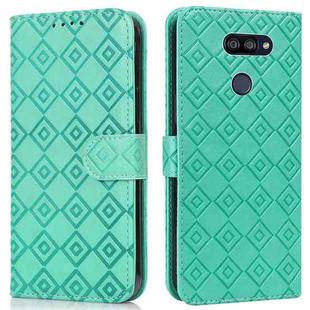 For LG K40S Embossed Big Small Concentric Squares Pattern Horizontal Flip Leather Case with Card Slot & Holder & Wallet(Green)