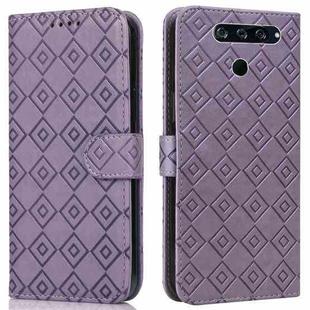 For LG K50 / Q60 Embossed Big Small Concentric Squares Pattern Horizontal Flip Leather Case with Card Slot & Holder & Wallet(Purple)