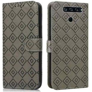 For LG K50 / Q60 Embossed Big Small Concentric Squares Pattern Horizontal Flip Leather Case with Card Slot & Holder & Wallet(Grey)