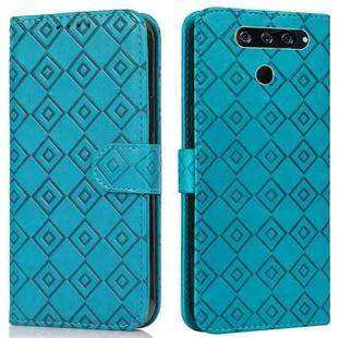For LG K50 / Q60 Embossed Big Small Concentric Squares Pattern Horizontal Flip Leather Case with Card Slot & Holder & Wallet(Blue)