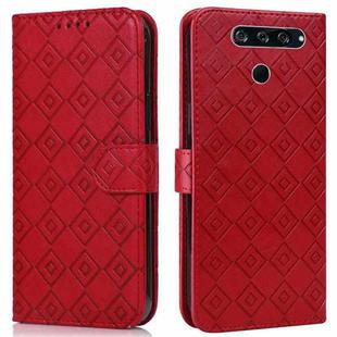 For LG K50 / Q60 Embossed Big Small Concentric Squares Pattern Horizontal Flip Leather Case with Card Slot & Holder & Wallet(Red)