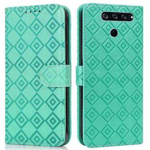 For LG K50 / Q60 Embossed Big Small Concentric Squares Pattern Horizontal Flip Leather Case with Card Slot & Holder & Wallet(Green)