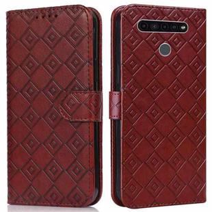 For LG K51S / K41S Embossed Big Small Concentric Squares Pattern Horizontal Flip Leather Case with Card Slot & Holder & Wallet(Brown)