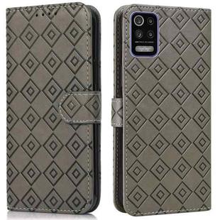 For LG K52 / Q52 / K62 Embossed Big Small Concentric Squares Pattern Horizontal Flip Leather Case with Card Slot & Holder & Wallet(Grey)