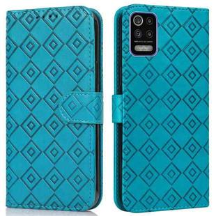 For LG K52 / Q52 / K62 Embossed Big Small Concentric Squares Pattern Horizontal Flip Leather Case with Card Slot & Holder & Wallet(Blue)