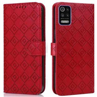 For LG K52 / Q52 / K62 Embossed Big Small Concentric Squares Pattern Horizontal Flip Leather Case with Card Slot & Holder & Wallet(Red)
