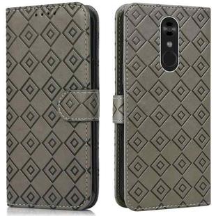 For LG Q Stylo 4 / Q8 Embossed Big Small Concentric Squares Pattern Horizontal Flip Leather Case with Card Slot & Holder & Wallet(Grey)