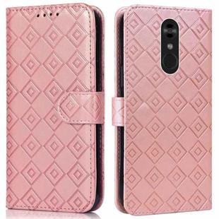 For LG Q Stylo 4 / Q8 Embossed Big Small Concentric Squares Pattern Horizontal Flip Leather Case with Card Slot & Holder & Wallet(Pink)