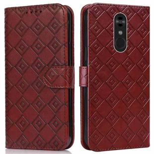 For LG Q Stylo 4 / Q8 Embossed Big Small Concentric Squares Pattern Horizontal Flip Leather Case with Card Slot & Holder & Wallet(Brown)