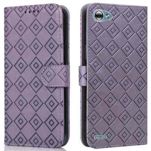 For LG Q6 Embossed Big Small Concentric Squares Pattern Horizontal Flip Leather Case with Card Slot & Holder & Wallet(Purple)