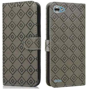 For LG Q6 Embossed Big Small Concentric Squares Pattern Horizontal Flip Leather Case with Card Slot & Holder & Wallet(Grey)