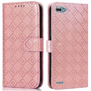 For LG Q6 Embossed Big Small Concentric Squares Pattern Horizontal Flip Leather Case with Card Slot & Holder & Wallet(Pink)