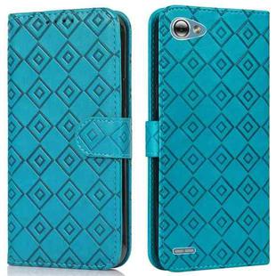 For LG Q6 Embossed Big Small Concentric Squares Pattern Horizontal Flip Leather Case with Card Slot & Holder & Wallet(Blue)