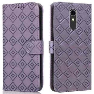 For LG Q7 Embossed Big Small Concentric Squares Pattern Horizontal Flip Leather Case with Card Slot & Holder & Wallet(Purple)