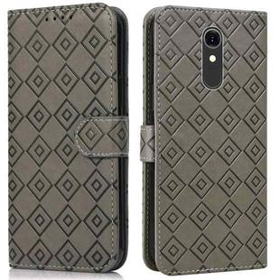 For LG Q7 Embossed Big Small Concentric Squares Pattern Horizontal Flip Leather Case with Card Slot & Holder & Wallet(Grey)