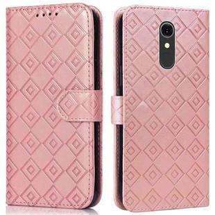 For LG Q7 Embossed Big Small Concentric Squares Pattern Horizontal Flip Leather Case with Card Slot & Holder & Wallet(Pink)