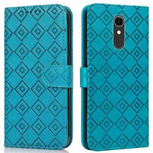 For LG Q7 Embossed Big Small Concentric Squares Pattern Horizontal Flip Leather Case with Card Slot & Holder & Wallet(Blue)