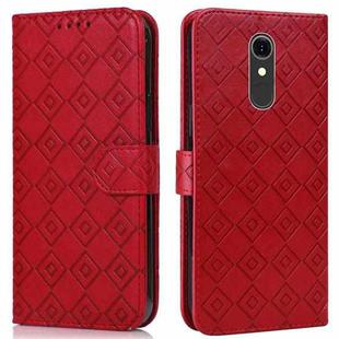 For LG Q7 Embossed Big Small Concentric Squares Pattern Horizontal Flip Leather Case with Card Slot & Holder & Wallet(Red)