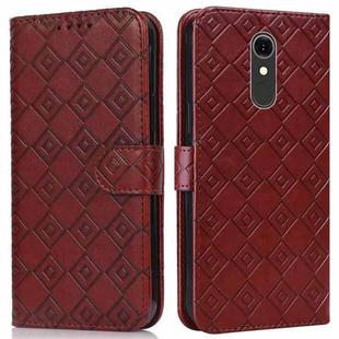 For LG Q7 Embossed Big Small Concentric Squares Pattern Horizontal Flip Leather Case with Card Slot & Holder & Wallet(Brown)