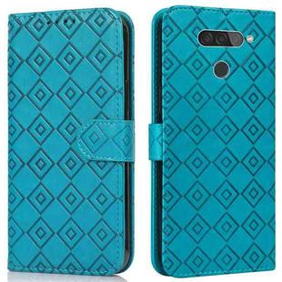 For LG Q70 Embossed Big Small Concentric Squares Pattern Horizontal Flip Leather Case with Card Slot & Holder & Wallet(Blue)