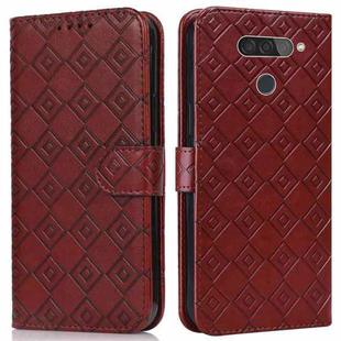 For LG Q70 Embossed Big Small Concentric Squares Pattern Horizontal Flip Leather Case with Card Slot & Holder & Wallet(Brown)