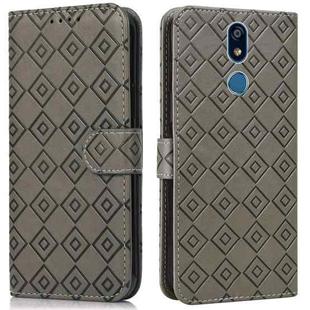For LG Stylo 5 Embossed Big Small Concentric Squares Pattern Horizontal Flip Leather Case with Card Slot & Holder & Wallet(Grey)