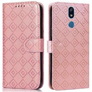 For LG Stylo 5 Embossed Big Small Concentric Squares Pattern Horizontal Flip Leather Case with Card Slot & Holder & Wallet(Pink)