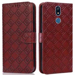 For LG Stylo 5 Embossed Big Small Concentric Squares Pattern Horizontal Flip Leather Case with Card Slot & Holder & Wallet(Brown)