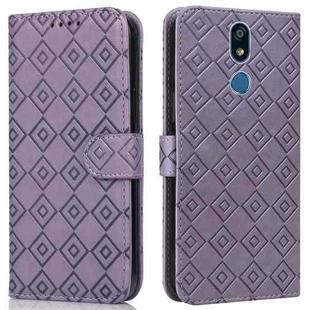 For LG X power2 Embossed Big Small Concentric Squares Pattern Horizontal Flip Leather Case with Card Slot & Holder & Wallet(Purple)