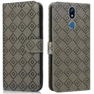 For LG X power2 Embossed Big Small Concentric Squares Pattern Horizontal Flip Leather Case with Card Slot & Holder & Wallet(Grey)