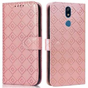 For LG X power2 Embossed Big Small Concentric Squares Pattern Horizontal Flip Leather Case with Card Slot & Holder & Wallet(Pink)