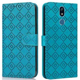 For LG X power2 Embossed Big Small Concentric Squares Pattern Horizontal Flip Leather Case with Card Slot & Holder & Wallet(Blue)