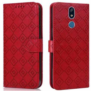 For LG X power2 Embossed Big Small Concentric Squares Pattern Horizontal Flip Leather Case with Card Slot & Holder & Wallet(Red)