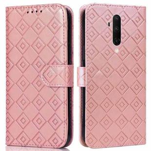 For OnePlus 7T Pro /  7 Pro Embossed Big Small Concentric Squares Pattern Horizontal Flip Leather Case with Card Slot & Holder & Wallet(Pink)